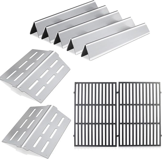 Grill Replacement Parts for Weber Genesis 300 Series, 7620, 7622, 7524 | Stainless Steel Flavorizer Bars, Heat Deflector and Cast Iron Grill Grates E310 E320 E330 S310 S320 S330 EP310 EP320 EP330