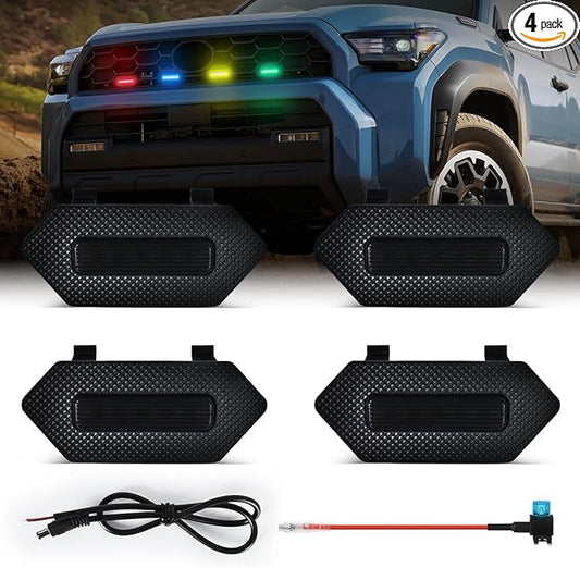 Multicolor LED Grille Lights for Toyota 4Runner TRD Pro 2025-2026, 4Pcs Smoked Lens Front Grill Light Kit for 4Runner Trailhunter
