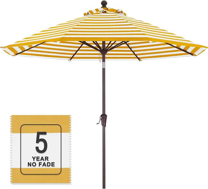 MASTERCANOPY 9ft Olefin 5-Year-Non-Fading Patio Umbrella Yellow & White | UV/Water/Fade-Resistant Canopy, Vented Top, 8 Fiberglass Ribs – Ideal For Deck, Yard, Market