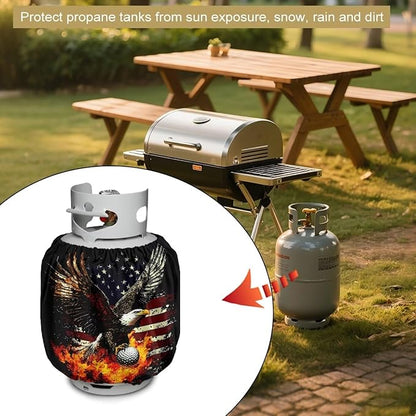 Rv Propane Tank Cover Leaf Green Gas Tank Covers Protective Covers for Grill, Travel Trailer RV and Outdoor Use Windproof Weatherproof Gas Carrier USA Flag Golf Fire