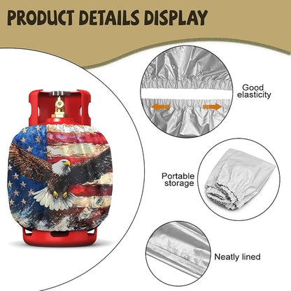 Dual Propane Tank Cover American Flag Eagle Dual Propane Tank Cover Patriotic 20 LB Gas Wrap Decoration for Camping and Grilling 4th of July Decoration
