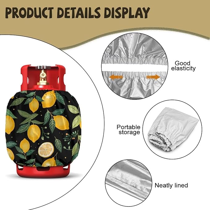 Propane Tank Cover 20lb Gas Tank Cover Outdoor 600D Heavy Duty Waterproof Covers Fits Standard 20 lb Cylinder, 13.7'' x 16.5'' Lemon Leaf