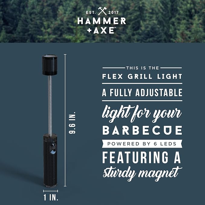 HAMMER + AXE Adjustable Magnetic LED Flex Grill BBQ Light, Two Pack Lights for BBQ Car Auto Work and More, Bright LED, Bendable Neck, 10" Long, Holiday Gift for Mechanic Grill Plumber Handyman