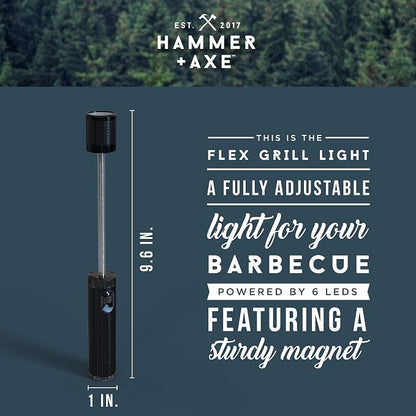 HAMMER + AXE Adjustable Magnetic LED Flex Grill BBQ Light, Two Pack Lights for BBQ Car Auto Work and More, Bright LED, Bendable Neck, 10" Long, Holiday Gift for Mechanic Grill Plumber Handyman