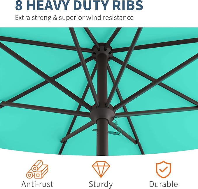 10FT Patio Umbrella, Outdoor Umbrella with Push Button Tilt and Crank, 8 Sturdy Ribs, UV Protection & Waterproof Market Umbrella for Pool, Backyard, Beach,Deck