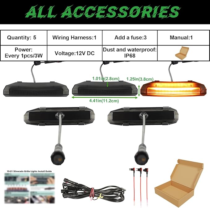 LED Front Grille Lights for 2019 Silverado 1500 Accessories 2020 2021 Grill Lights for Custom Trail Boss WT (Amber,5PCS)