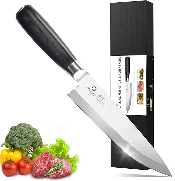 imarku Chef Knife 8-Inch Pro Japanese Kitchen Knife High-Carbon Stainless Steel Paring Knife Ergonomic Handle Rasor Sharp Single-Bevel Edge Gift for Men and Father's Day