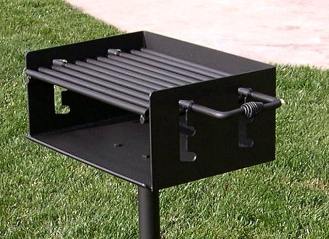 Heavy Duty Outdoor Park Style Charcoal & Wood Grill with Post & Patio Base Plate