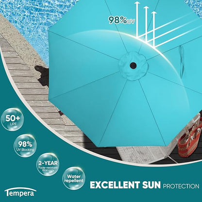 Tempera Patio Market Outdoor Table Umbrella with Auto Tilt and Crank, Large Sun Umbrella with Sturdy Pole & Fade Resistant Canopy, Easy to Set