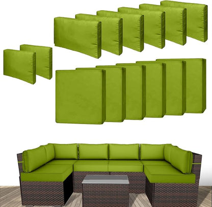 14 Piece Outdoor Patio Cushion Cover Replacement, Waterproof Patio Cushion Covers, Outdoor Furniture Cushion Covers Set for 6 Seat Wicker Rattan Sofa (Grass Green)