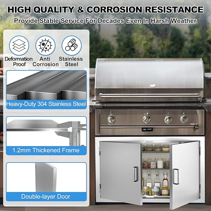 BBQ Access Door 28" W x 19" H-304 Stainless Steel Never Rust-Double Layer-Outdoor Kitchen Doors-Outside Cabinet Door-Weatherproof Grill Doors-Flush Mount BBQ IslandDoor-MetalDoor for Outdoor Kitchen