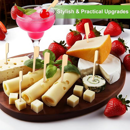 FATLODA 3.5 Inches [1200PCS] Cocktail Picks Bamboo Skewers For Appetizers, Paddle Wooden Skewers, Fancy Flat Toothpicks For Appetizers Party Sandwich Fruit Charcuterie
