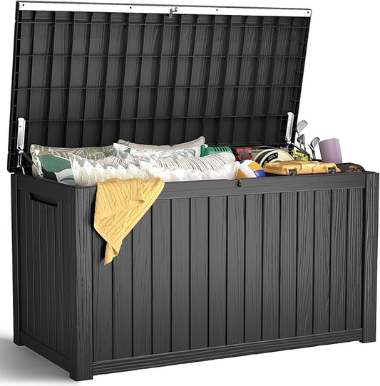 200 Gallon Outdoor Deck Box - Lockable Waterproof Storage Container, Resin Weatherproof Box for Patio Garden Furniture Pool Tools Cushions, Black
