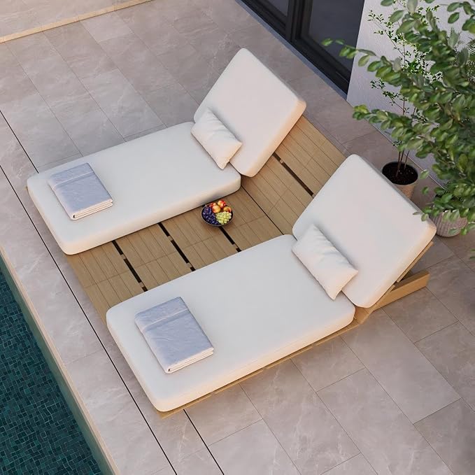 Acanva Solora Set of 2 Patio Chaise Lounge Chair Outdoor | Aluminum Reclining Chairs, 5-Position Adjustable, Water-Resistant Olefin Fabric Cushion, for Poolside, Balcony, Yard