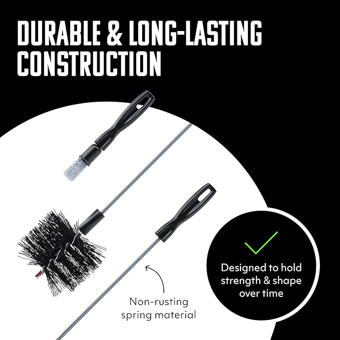 Brushtech Pellet Stove Cleaning Brush Kit - 10-Foot Non-Kinking Spring Brush for 3-Inch Vent Pipes with Bonus Steel Ash Brush - Safe Airflow Maintenance for Stove Pipes