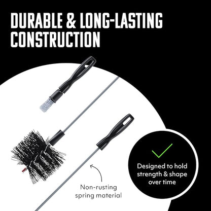 Brushtech Pellet Stove Cleaning Brush Kit - 10-Foot Non-Kinking Spring Brush for 3-Inch Vent Pipes with Bonus Steel Ash Brush - Safe Airflow Maintenance for Stove Pipes