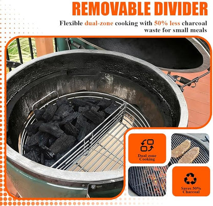 The Accessories for Big Green Egg XL, Ash Clean Tool Charcoal Basket for XLarge BGE, Replacement Parts for Big Green Egg XL, Stainless Steel (with Divider)
