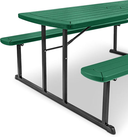 OEF Furnishings Heavy Duty Blow Molded Folding Picnic Table - Green, Black Frame