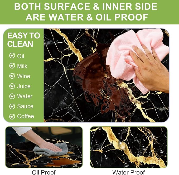 FOREVER QUEEN Picnic Table Cover with Bench Covers 72in,Waterproof Windproof Fitted Tablecloth, Black Marble with Gold Veins Camping Essentials with Drawstring Bag for Patio,Park & Backyard