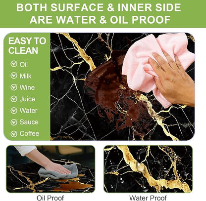 FOREVER QUEEN Picnic Table Cover with Bench Covers 72in,Waterproof Windproof Fitted Tablecloth, Black Marble with Gold Veins Camping Essentials with Drawstring Bag for Patio,Park & Backyard