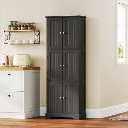 ChooChoo 63.2" Tall Bathroom Storage Cabinet with 6 Doors | Freestanding Floor Cabinet, Adjustable Shelves, Pantry Cabinet for Bathroom, Kitchen, Laundry Room, White