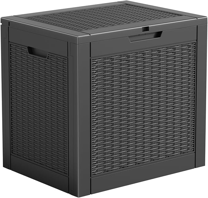 Vixzen 31 Gallon Outdoor Storage Box Waterproof, Lockable Outdoor Deck Box for Patio Cushions, Garden Tools, Pool Supplies (Black, 31 Gallon)