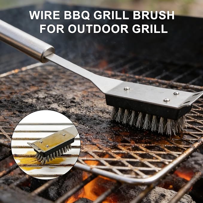 UIN Stainless Steel Grill Brush and Scraper 15.71”Long Handle Grill Cleaner for Outdoor BBQ, Cookout, Gas/Charcoal Grills