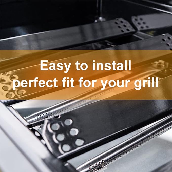 Hisencn Burner Tube and Heat Plate for Expert 5 Burner Grill 720-0968C | 5-pack stainless steel straight tube + porcelain heat tent shield replacement parts for expert grill 5 burner