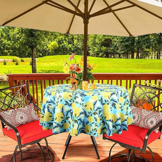 EHouseHome Outdoor Indoor 60inch Round Tablecloth with Umbrella Hole and Zipper, Waterproof Zippered Patio Cloths, Spring/Summer Table Covers for Backyard Circular Table/BBQs/Picnic