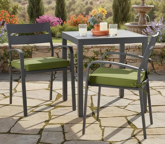 Outdoor 18 inch Square Patio Dining Chair Pads – Comfortable Fiber-Filled Seat Cushions with Ties, Reversible Polyester Fabric - Hunter Green, Set of 2