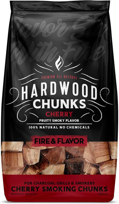 Fire & Flavor Cherry and Apple Wood Chunks for Smoking and Grilling - All-Natural, Long-Lasting with Mildly Sweet Flavors - Large Chunk Wood Chips for Smokers