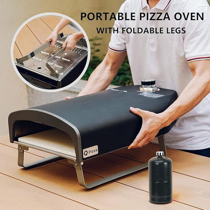 Outdoor Pizza Oven, Portable Gas Pizza Oven with 13x13in Pizza Stone for Outside Cooking, Backyard Pizza Maker, Pizza Accessory Ideal for Outdoor Kitchen and Party, Great Gift PS100