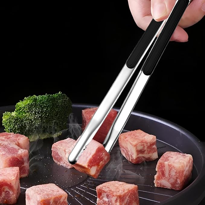 3Pcs Stainless Steel Kitchen Tongs,Metal Cooking Tongs, Heat Resistant Grill Serving Tongs, Heavy Duty Food Tongs with Non-Slip Grip for Salad, Korean Barbecue (9/10/12”)