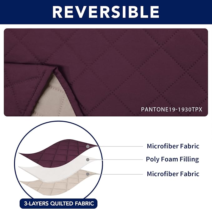 PureFit Water Resistant Reversible Loveseat Recliner Cover for Double | Double with Console, Non Slip Split Sofa Cover, Washable Reclining Cover, Wine/Beige