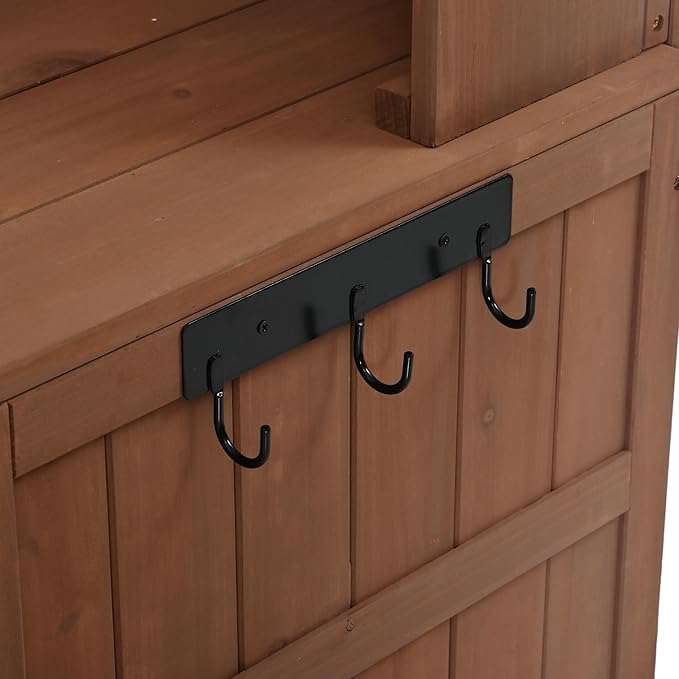 Merax 45.3" Large Outdoor Fir Wood Potting Bench with Storage, Multi-Functional Patio Kitchen Island with 6-Shelf Hutch+2 Cabinets+2 Drawers+3 Hooks, Garden Workstation for Planting, Gardening, Brown
