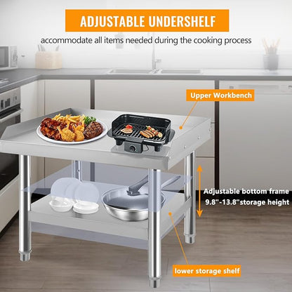 GAOMON Stainless Steel Equipment Grill Stand, 24 x 28 x 24 inch Grill Stand Table with Adjustable Storage Undershelf, Equipment Stand Grill Table, for Hotel, Home, Commercial Restaurant Kitchen