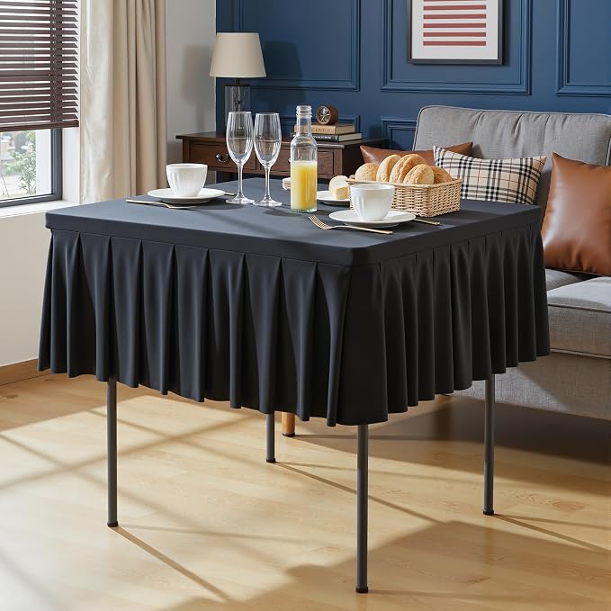 PARTISKY Black Spandex Square Tablecloths 34x34 Inch, 2 Pack Wrinkle Free Fitted Card Table Cloth Stretch Square Table Cover for Kitchen Dinner, Holiday Party, Wedding Banquet, Display Trade Show
