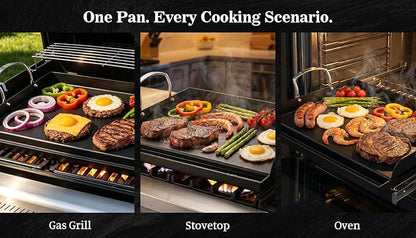QuliMetal 17" x 13" Cast Iron Grill Griddle Kit, Pre-Seasoned Flat Top Griddle Plate with Scratch-Safe Tools, Universal Outdoor Griddle for Gas and Charcoal Grills, Camping, BBQ and Tailgating