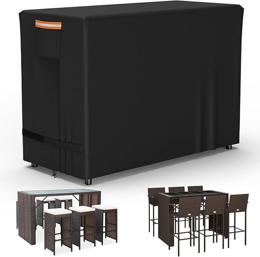 COSHNIBI Bar Height Patio Set Cover for 7 Pieces Patio Bar Dining Table and Chairs Set, Heavy Duty Waterproof Outdoor Bar Height Patio Table and Chairs Set Cover,60" L x 41" W x 41" H,Black