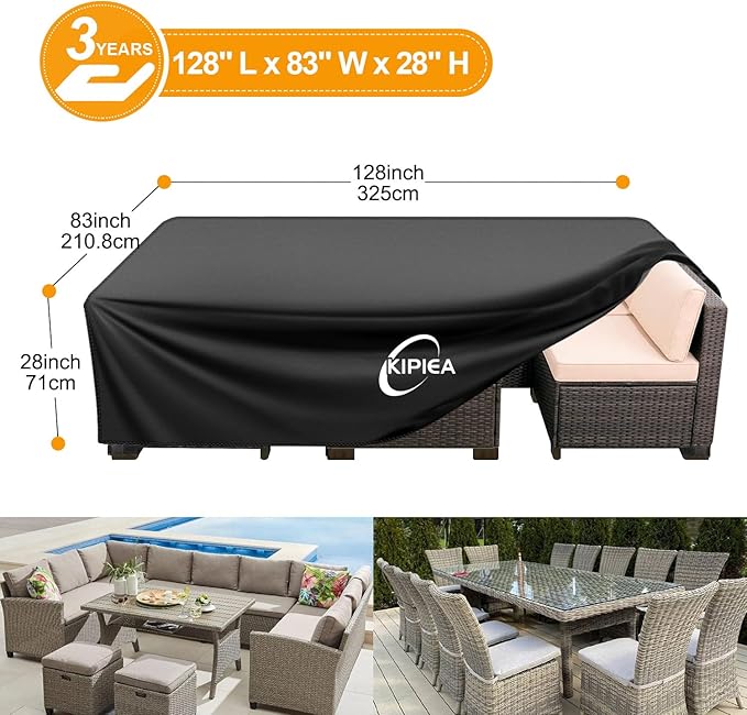 Kipiea Outdoor Furniture Covers Waterproof, 420D Heavy-Duty Patio Furniture Set Covers, No Tears Anti UV No Fading(128" L x 83" W x 28" H)