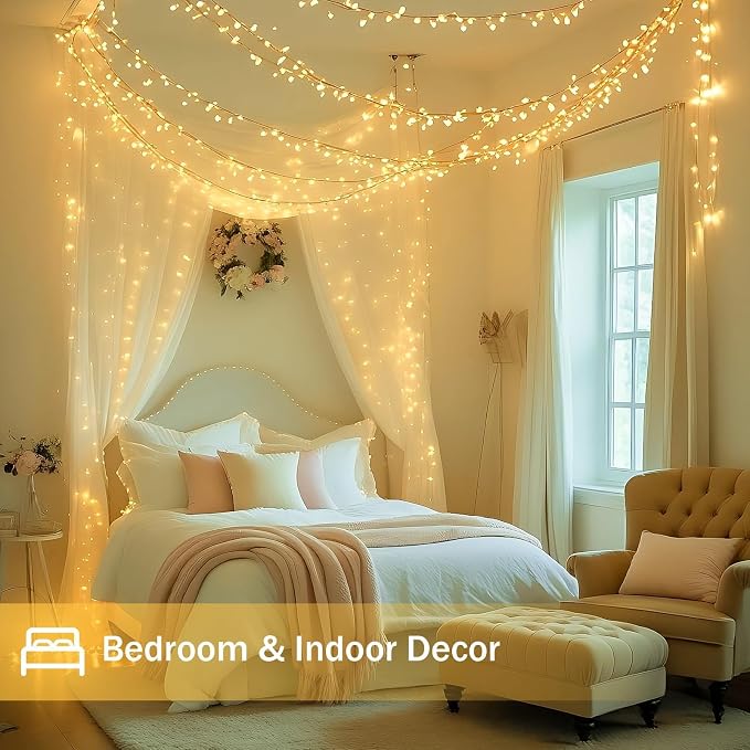 2-Pack 66FT 200 LED String Lights Indoor Outdoor Waterproof, 13 Modes Christmas Lights on Clear Wire, Twinkle Fairy String Lights for Xmas Tree Wedding Party Bedroom Garden Decorations (Warm White)
