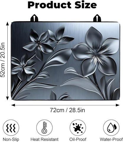 Heat-Resistant Glass Stove Top Cover with Anti-Slip Rubber Coating – Electric Stove Protector, Scratch-Resistant, Counter Space Decor Mat (Flower, 28.5"L x 20.5"W)