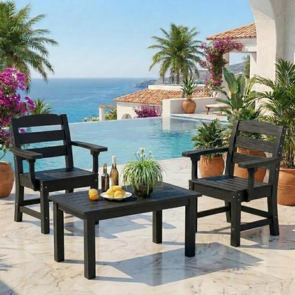 YITAHOME Wood-Grain Textured Resin Outdoor Dining Chairs, Heavy Duty All-Weather Patio Chairs for Garden, Backyard, Poolside, Black, Max Load 330 LBS, Sturdy Patio Furniture Chair, 2 PCS