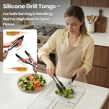 16 PCS Stainless Steel Grill Basket Set, Complete BBQ Grill Accessories for Shrimp, Vegetables & Fish, Portable Grill Basket with Oil Sprayer, Ideal Grilling Gifts for Men Dad Husband
