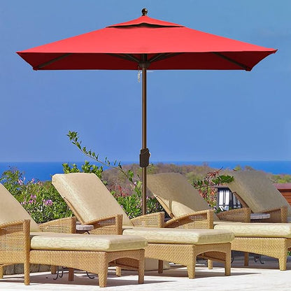 EliteShade USA 10-Year-Non-Fading 6x6Ft Square Market Patio Umbrella, UPF 50+ UV Protection Performance Sun Umbrella, Heavy Duty Commercial Grade Outdoor Table Umbrella with Crank, Windproof Vented Top for Garden, Pool, Deck and Outdoor Playsets, Logo Red