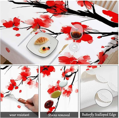 Swono Japanese Cherry Table Cloth Ink Painting Flower Blossom Cherry Pink Rectangle Tablecloth Picnic Table Cover BBQ Table Cloths Polyester for Kitchen 50x72 Inch