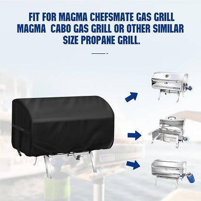 Boat Grill Cover for Magma Cabo Gas Grill, Waterproof Heavy Duty BBQ Covers for Magma ChefsMate Grill for Marine Grills Accessory Winterproof - 23" x14" x14"