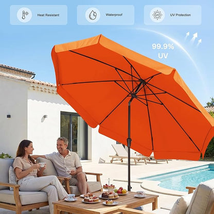 ABCCANOPY 10ft Scalloped Patio Umbrella, Outdoor Table Umbrella with Tilt and Crank, Fiberglass Ribs Deck Umbrella for Patio, Pool, Garden, Picnic (Orange)
