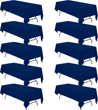 BRILLMAX 10 Pack Navy Blue Tablecloths 60x126 Inch for 8ft Rectangle Tables | 150 GSM Polyester Fabric, 15" Standard Drop, Water, Stain & Wrinkle Resistant Cloth Cover for Wedding Reception Banquet Party