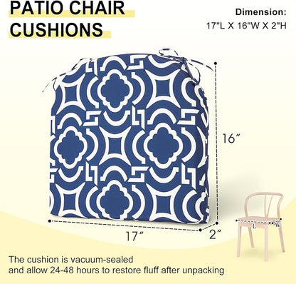 downluxe Outdoor Chair Cushions Set of 4 for Patio Furniture, Water-Resistant Patio Chair Cushions with Ties, High Density Foam Outdoor Seat Cushion, 17" X 16" X 2", Circular Geometry